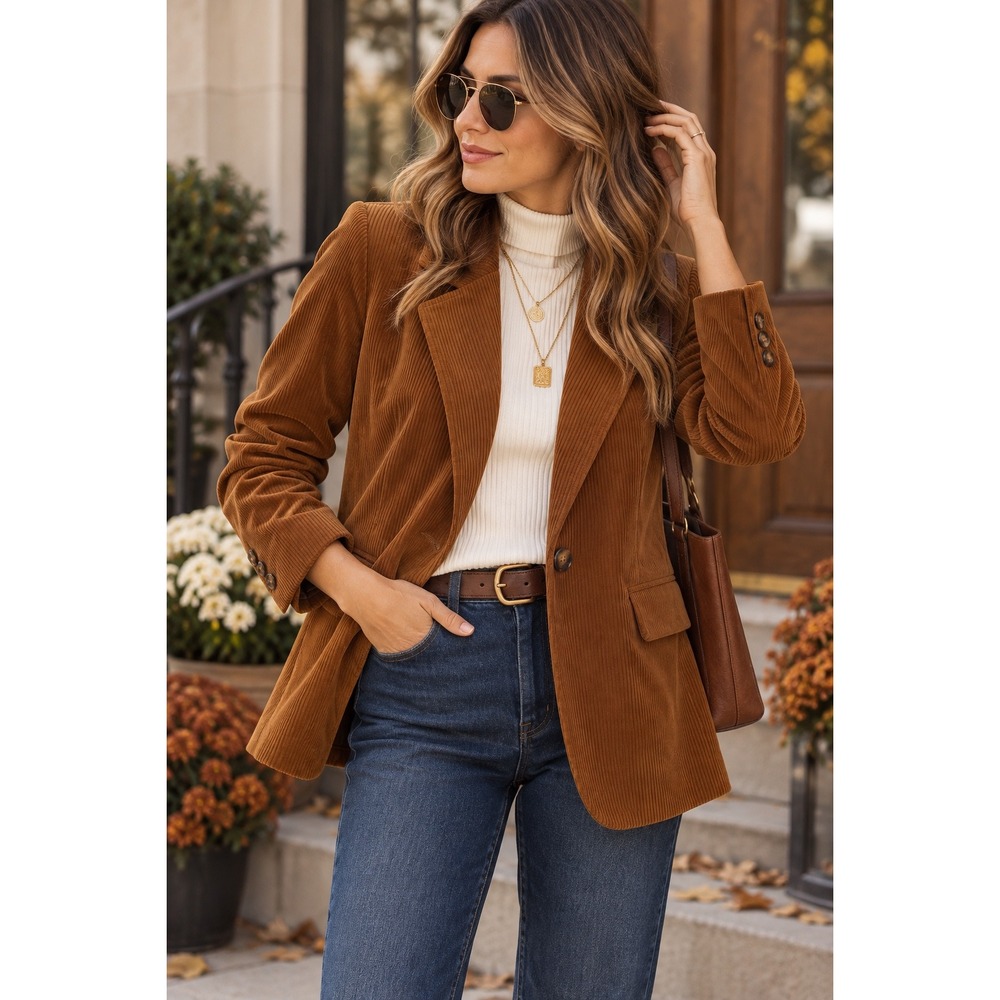 Dark Academia Brown Corduroy Blazer 70s Grandpa Chic Preppy Jacket Boho Sz M
